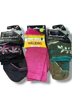 Smartwool Women's Walking & Outdoor Socks Pink, Black, Olive Floral 3-PR FLORAL